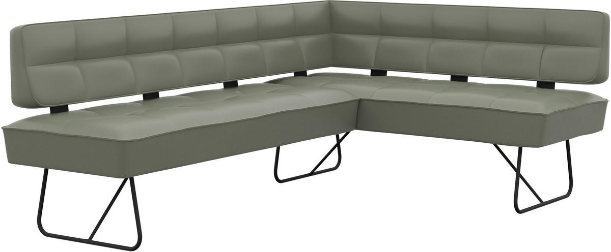 ECKBANK 207/165 cm Echtleder Graugrün   - Schwarz/Graugrün, Design, Leder/Metall (207/165cm) - Moderano