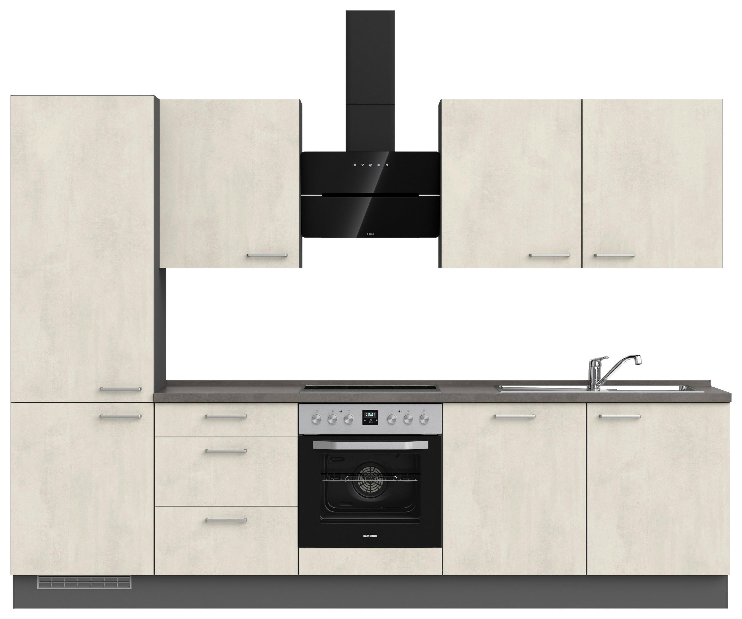 KÜCHENBLOCK 300 cm   in Weiß, Schieferfarben  - Schieferfarben/Edelstahlfarben, MODERN, Holzwerkstoff/Metall (300cm) - Nobilia