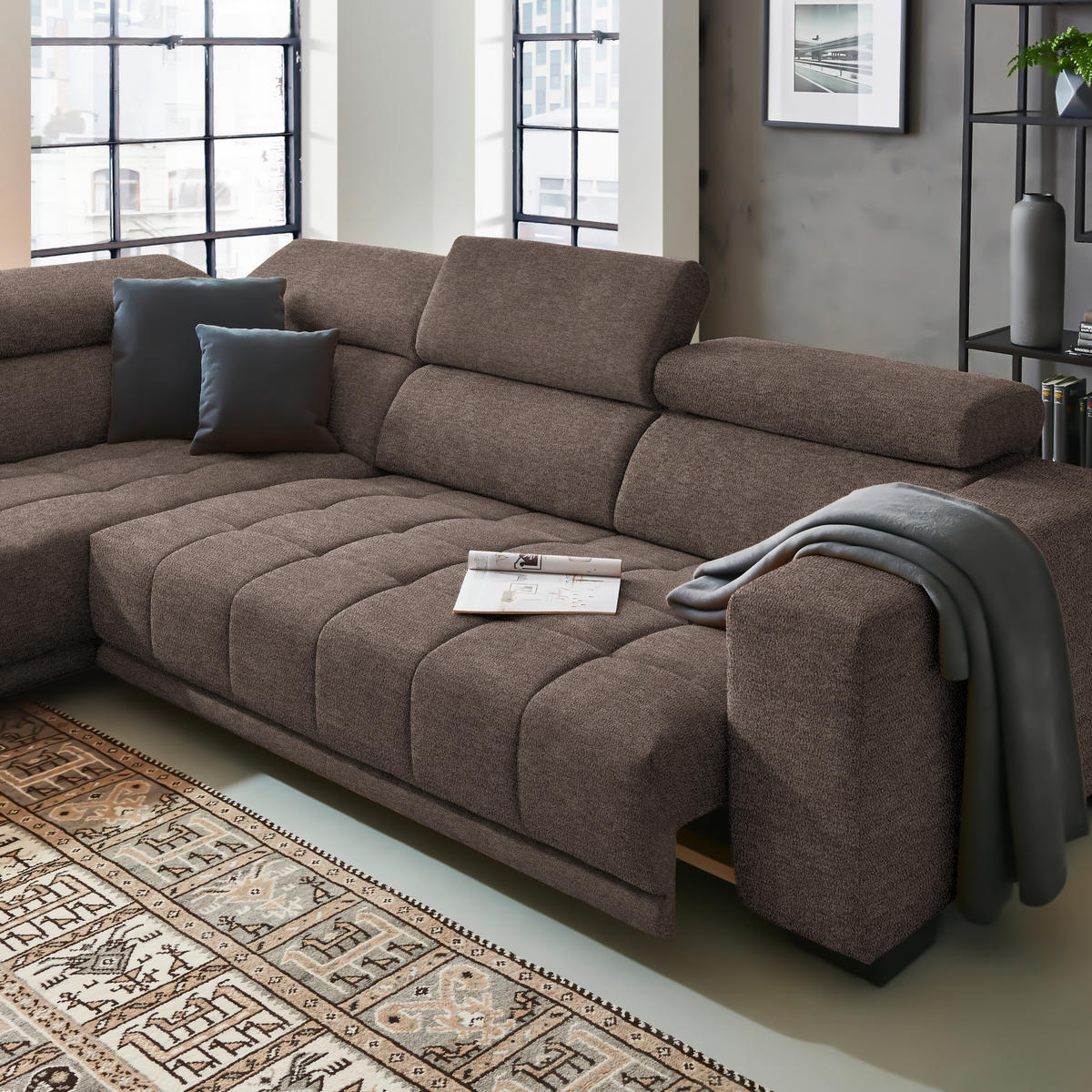 ECKSOFA in Mikrofaser Hellbraun  - Hellbraun/Schwarz, Design, Textil/Metall (207/301cm) - Xora