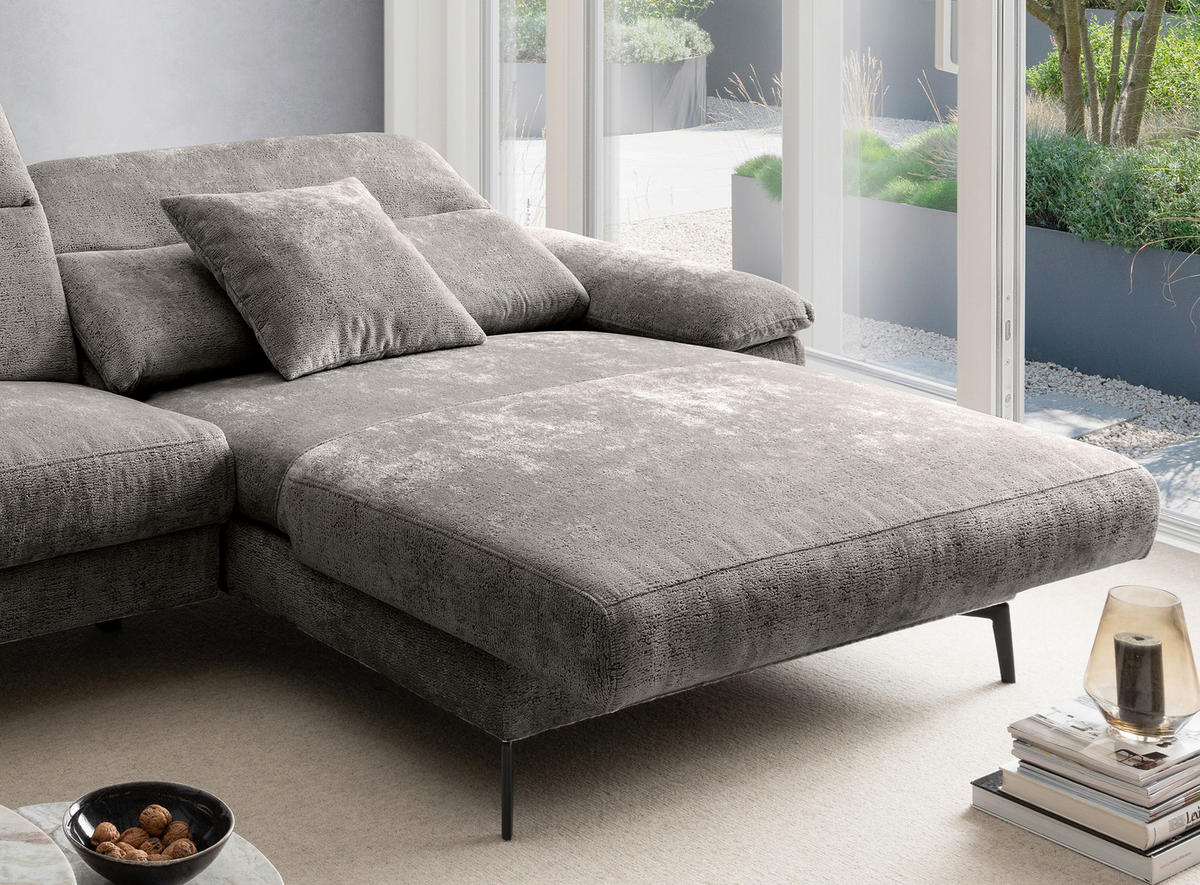 ECKSOFA CANCELLI Anthrazit Chenille Zierkissen, Relaxfunktion  - Anthrazit/Schwarz, KONVENTIONELL, Textil/Metall (300/178cm) - Livetastic