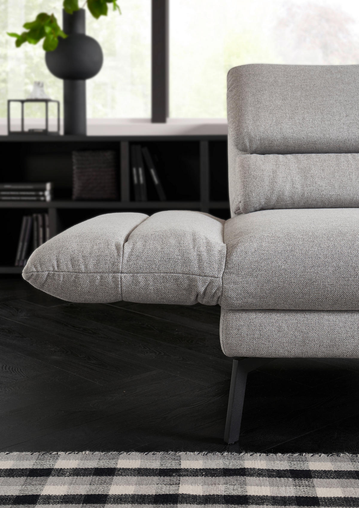 ECKSOFA in Flachgewebe Anthrazit  - Anthrazit/Schwarz, Design, Textil/Metall (256-363/212-253cm) - Dieter Knoll