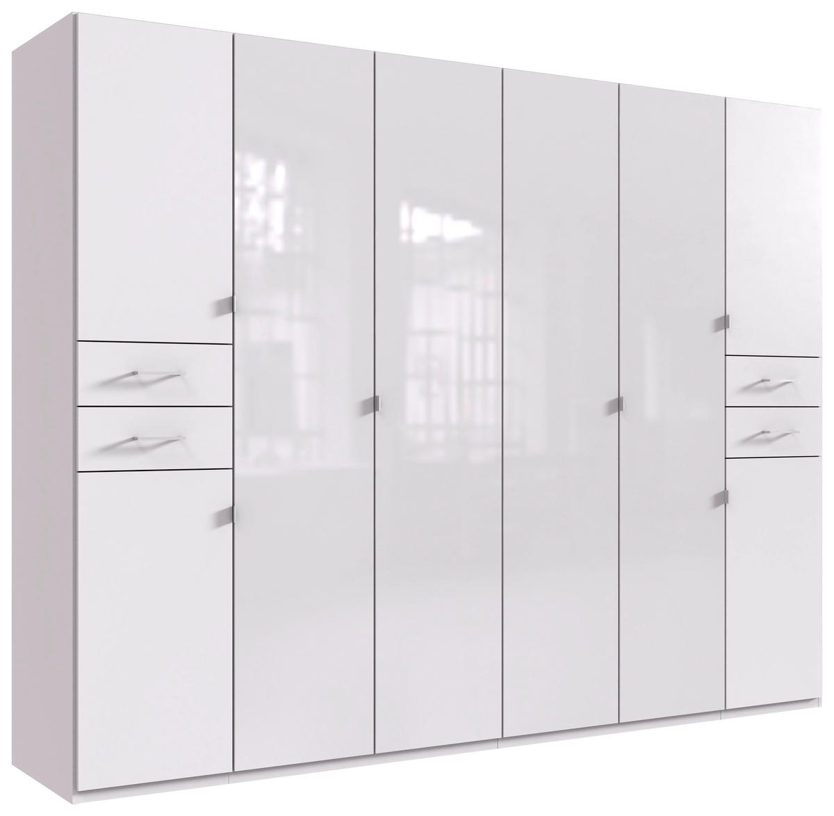 KLEIDERSCHRANK  in Weiß  - Silberfarben/Weiß, KONVENTIONELL, Glas/Holzwerkstoff (270/208/58cm) - Modante