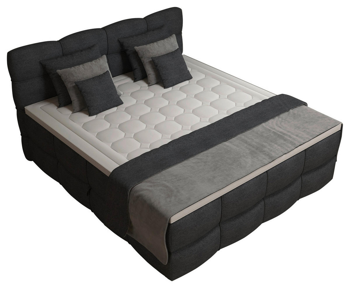 BOXSPRINGBETT 180/200 cm,  in Dunkelgrau, gepolstertes Kopfteil, Bettkasten, Topper, Matratzen, H3 + H3 = fest  - Dunkelgrau/Schwarz, Design, Kunststoff/Textil (180/200cm) - Chameo