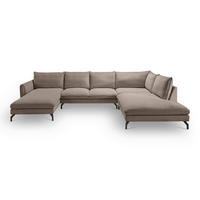 ECKSOFA TORONTO Beigebraun Cord  - Beigebraun/Schwarz, Basics, Textil/Metall (202/361cm) - MID.YOU