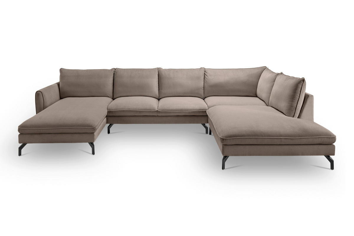 ECKSOFA TORONTO Beigebraun Cord  - Beigebraun/Schwarz, Basics, Textil/Metall (202/361cm) - MID.YOU