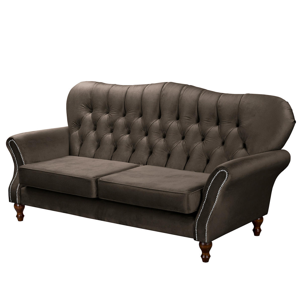 3-SITZER-SOFA Jersey in Velours Dunkelbraun  - Dunkelbraun, Design, Holz/Textil (210/98/95cm) - P & B