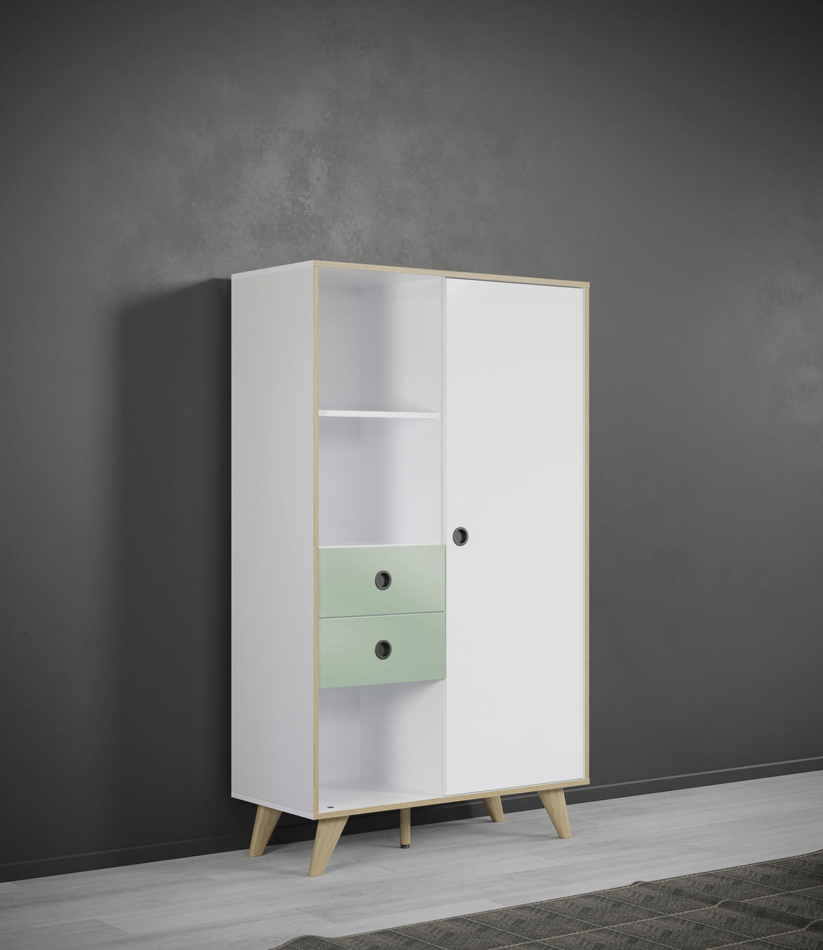 HIGHBOARD Grün, Eichefarben, Weiß Hochglanz  90/153/40 cm  - Eichefarben/Weiß Hochglanz, MODERN, Holzwerkstoff/Kunststoff (90/153/40cm) - Boxxx