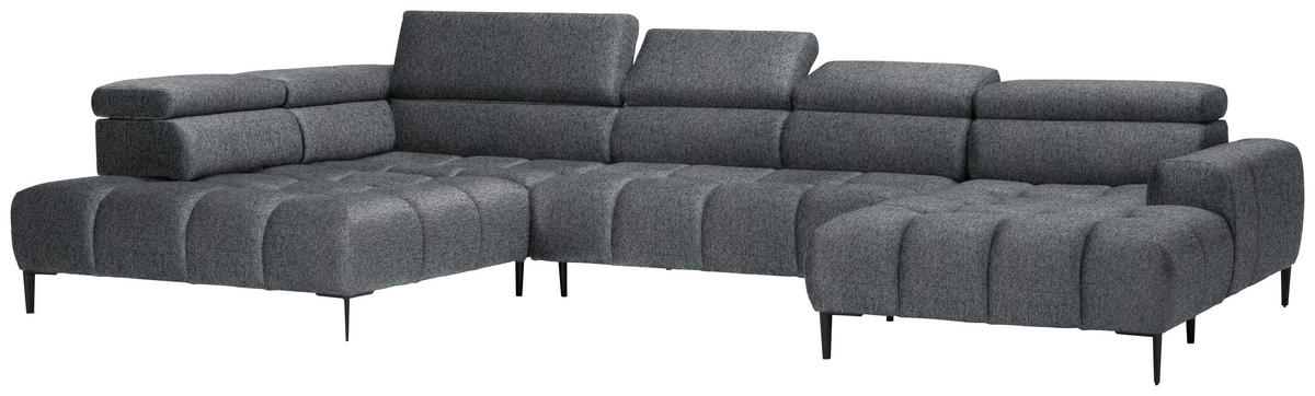 WOHNLANDSCHAFT in Webstoff Dunkelgrau  - Dunkelgrau/Schwarz, Design, Textil/Metall (216/385/177cm) - Welnova