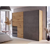 SCHWEBETÜRENSCHRANK  in Eiche Artisan, Dunkelgrau  - Dunkelgrau/Schwarz, KONVENTIONELL, Holzwerkstoff/Metall (250/200/61cm) - Carryhome