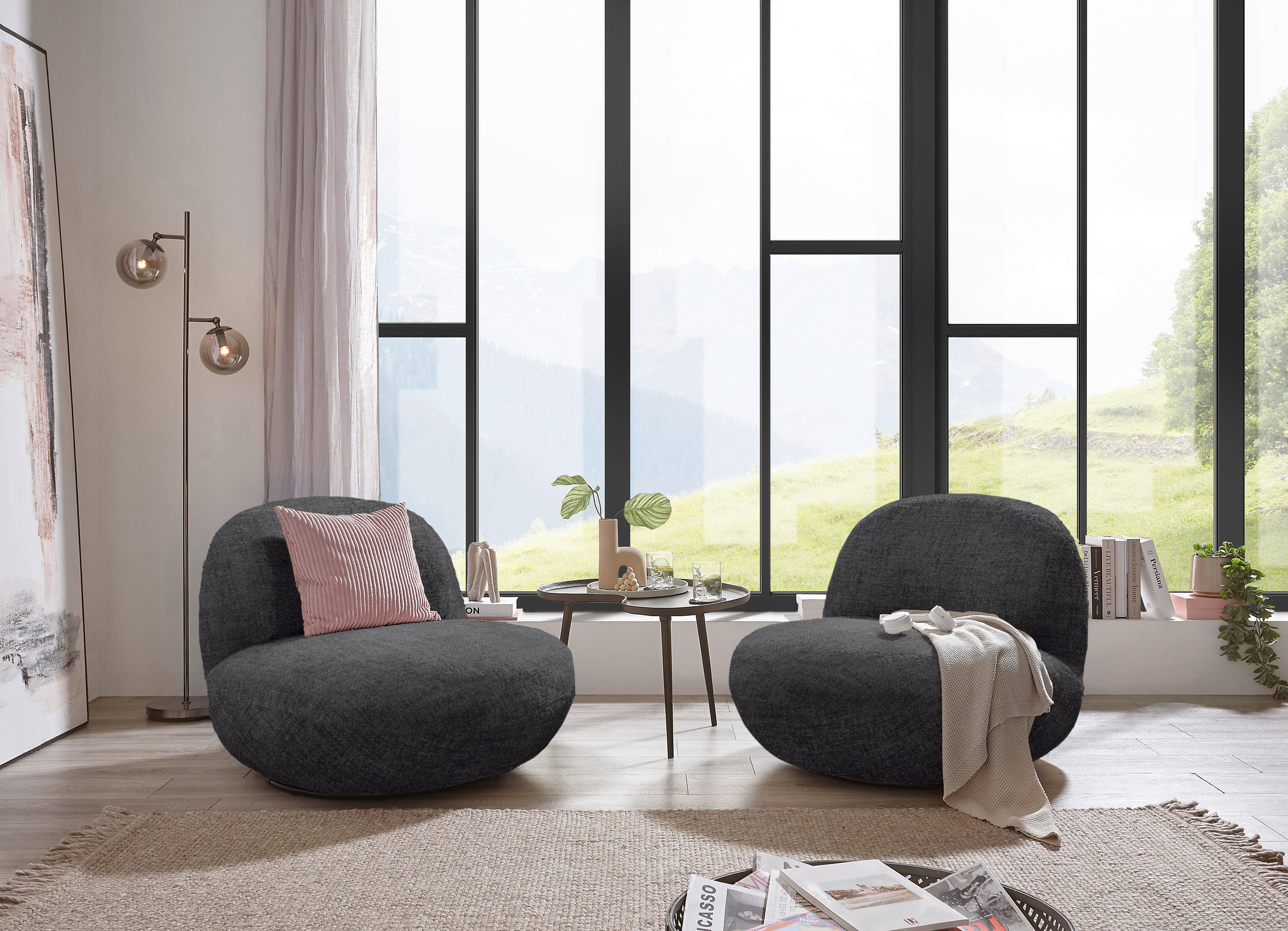 SESSEL in Webstoff Anthrazit - Anthrazit/Schwarz, Modern, Textil/Metall (85/70/99cm) - MID.YOU