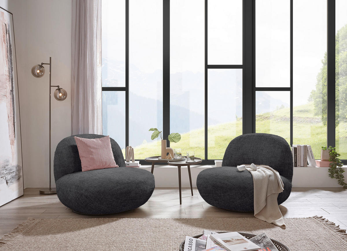 SESSEL in Webstoff Anthrazit  - Anthrazit/Schwarz, MODERN, Textil/Metall (85/70/99cm) - MID.YOU