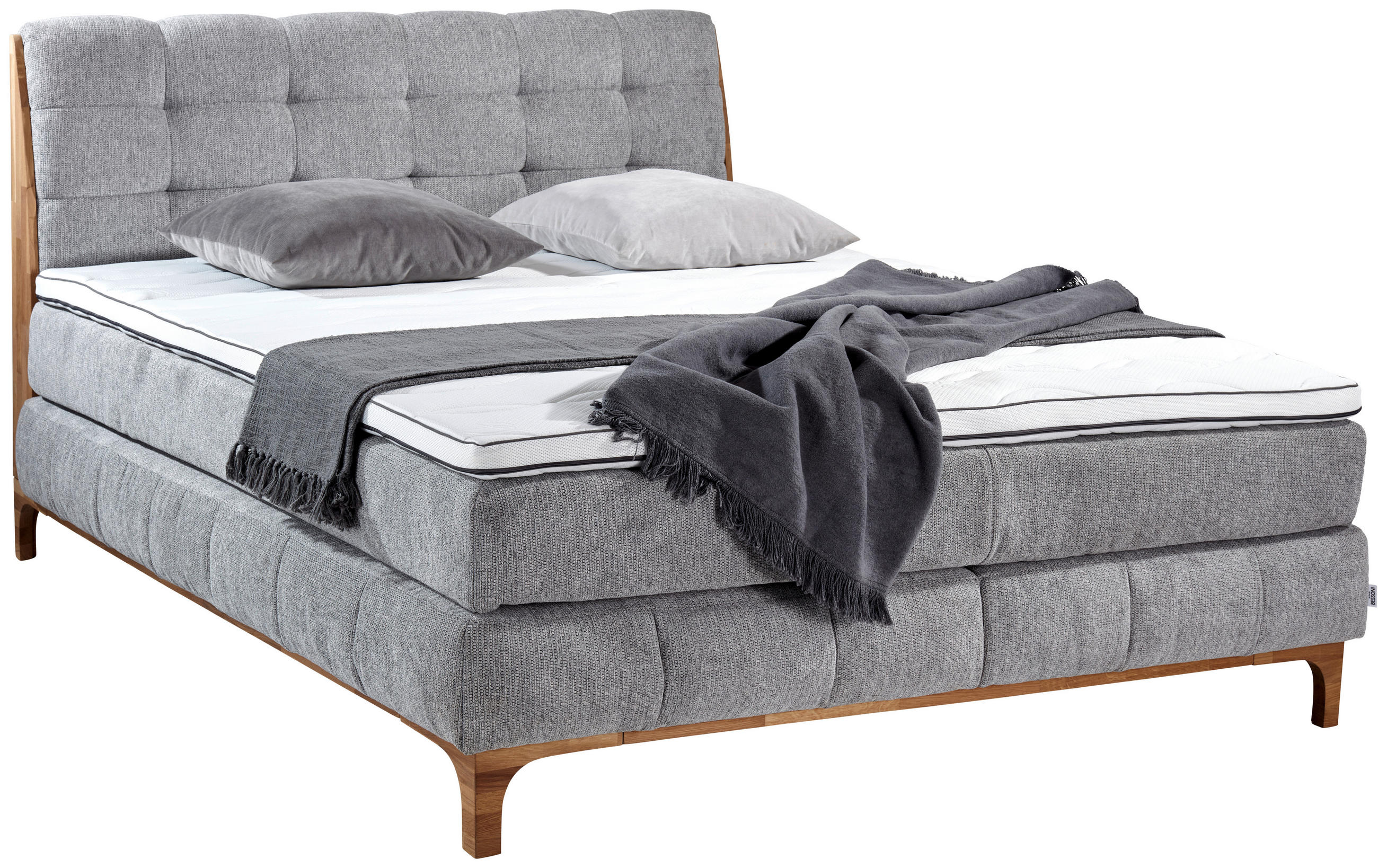 BOXSPRINGBETT 180/200 cm  in Grau  - Eichefarben/Grau, Trend, Holz/Textil (180/200cm) - Carryhome