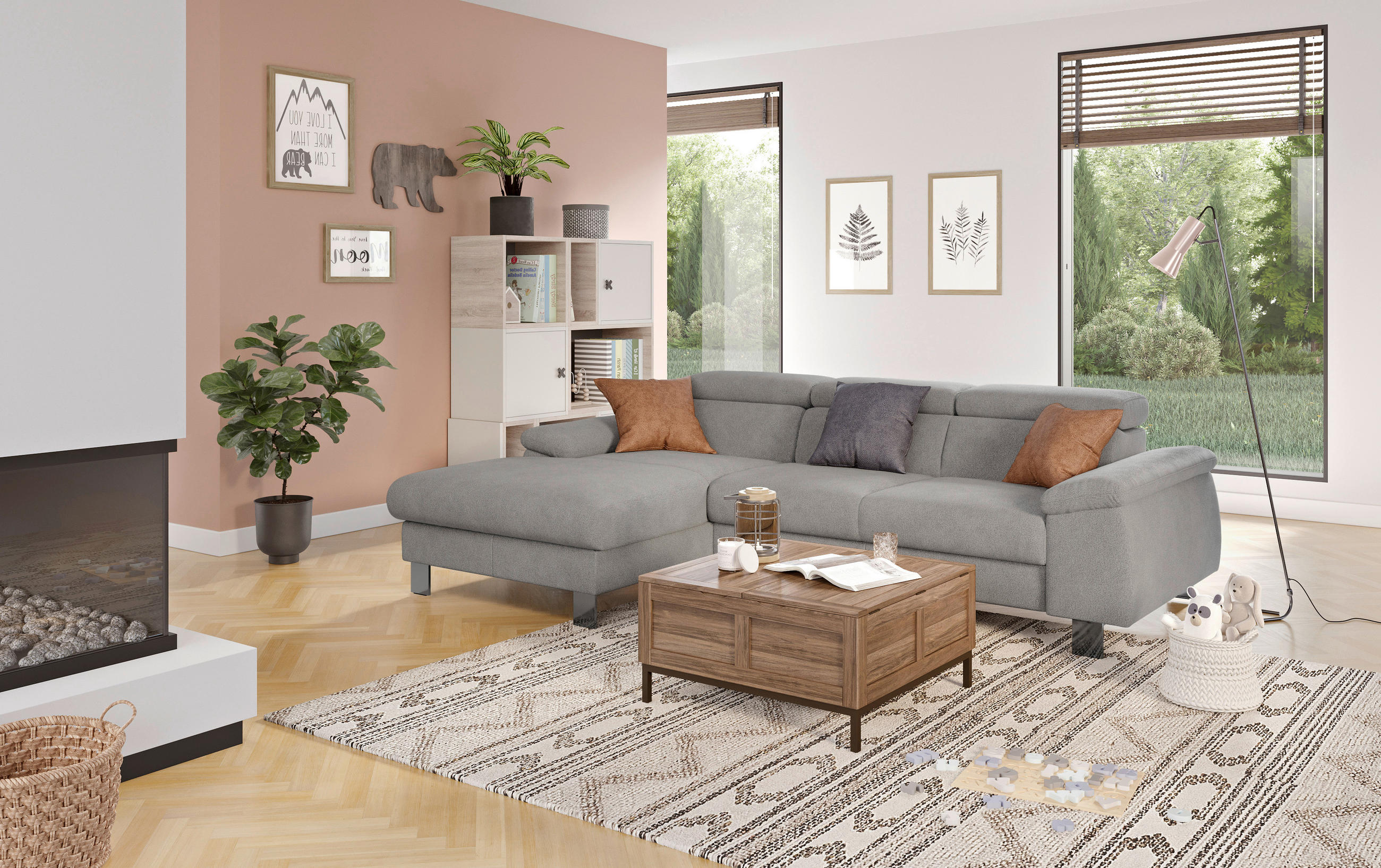 ECKSOFA in Flachgewebe Grau  - Chromfarben/Grau, Design, Textil/Metall (166/244cm) - Livetastic