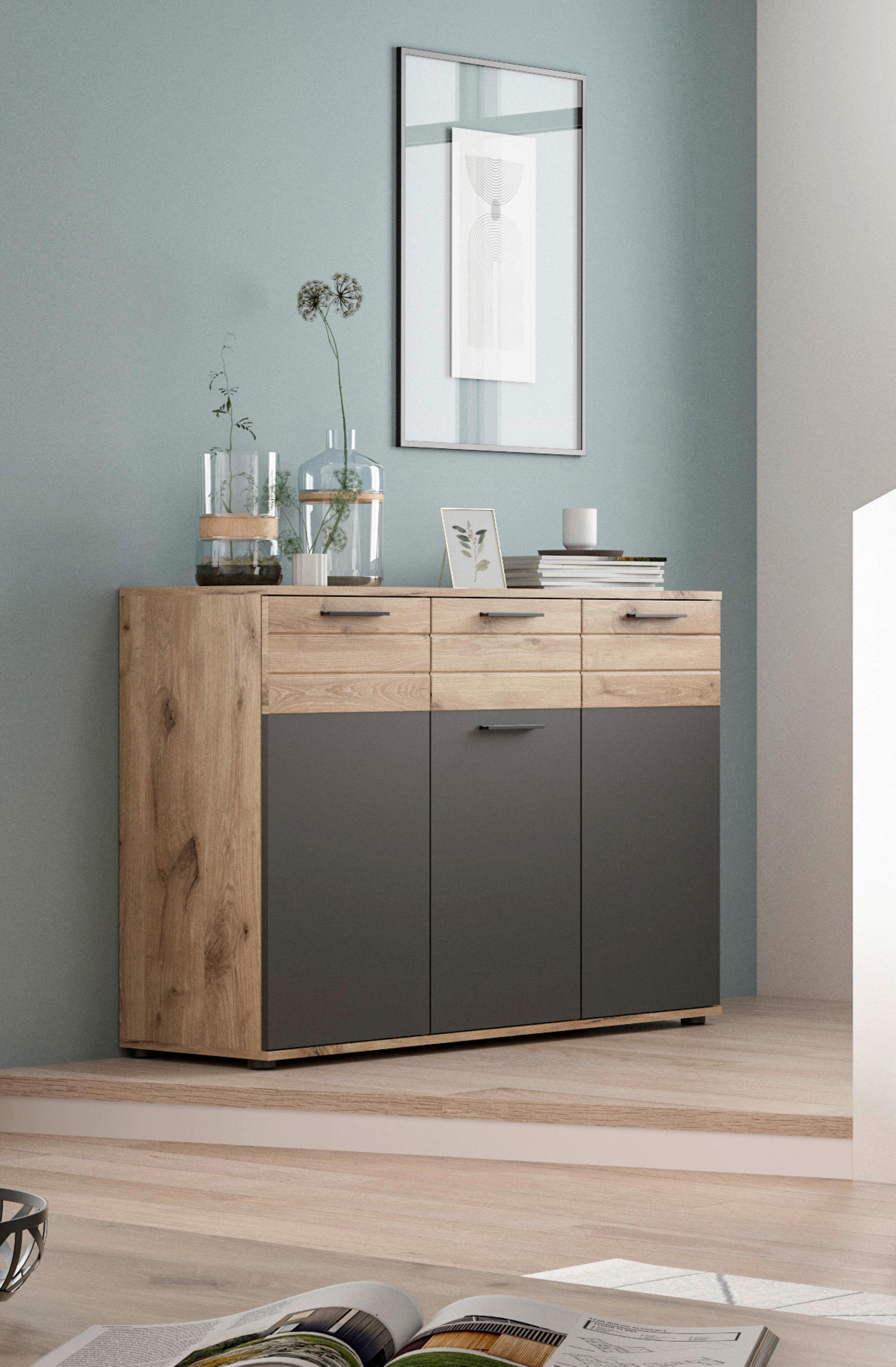 KOMMODE  in 120/87/40 cm  - Eichefarben/Grau, Holzwerkstoff/Kunststoff (120/87/40cm) - MID.YOU