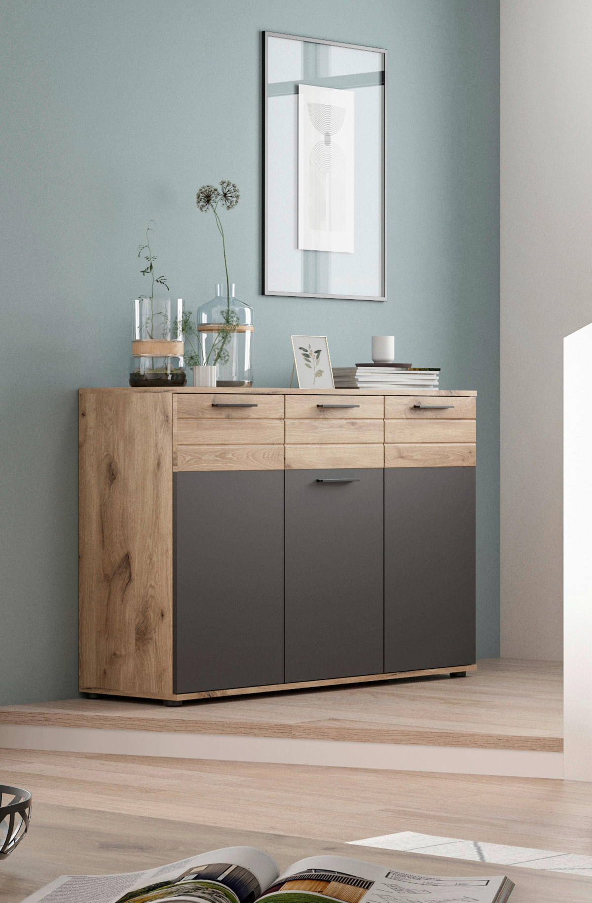 KOMMODE  in 120/87/40 cm  - Eichefarben/Grau, Holzwerkstoff/Kunststoff (120/87/40cm) - MID.YOU