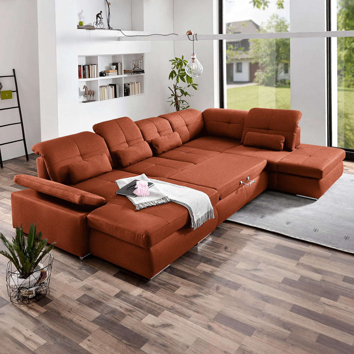 WOHNLANDSCHAFT Mikrofaser Terracotta  - Chromfarben/Terracotta, Design, Textil (195/371/260cm) - Beldomo Style