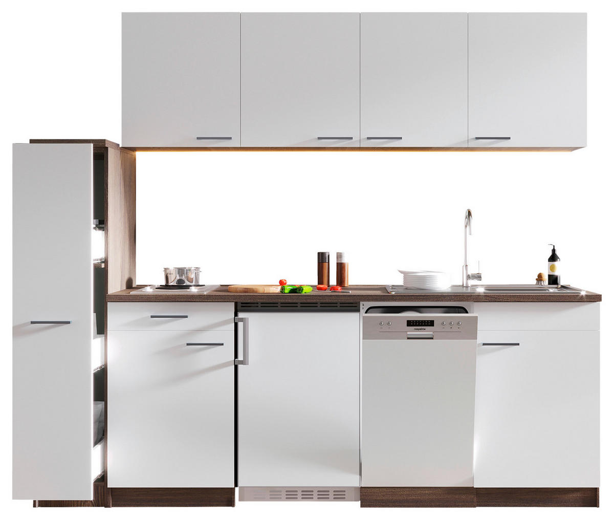 KÜCHENBLOCK 225 cm   in Weiß  - Eichefarben/Alufarben, Basics, Holzwerkstoff/Kunststoff (225cm) - Respekta