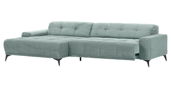 ECKSOFA  in Cord Mintgrün Rücken echt, Sitzvorzug  165/295 cm  - Schwarz/Mintgrün, KONVENTIONELL, Textil/Metall (165/295cm) - Carryhome