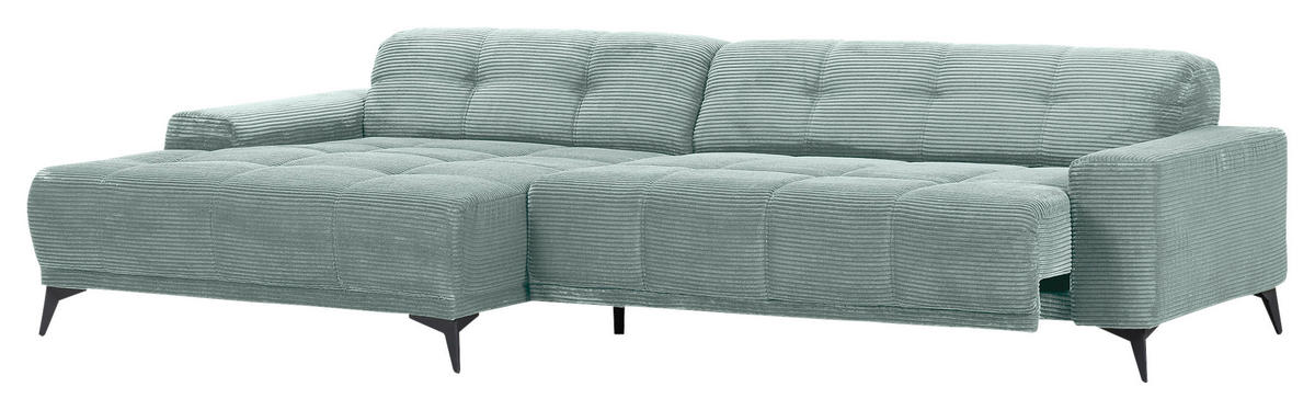 ECKSOFA Mintgrün Cord Rücken echt, Sitzvorzug  - Schwarz/Mintgrün, KONVENTIONELL, Textil/Metall (165/295cm) - Carryhome