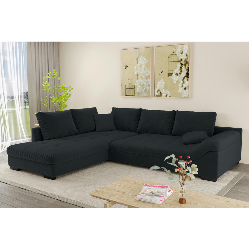 Thumbnail - Carryhome Ecksofa, Anthrazit, Textil, Buche, massiv, 5-Sitzer, Füllung: Schaumstoff, Ottomane links, L-Form, 298x202 cm,...