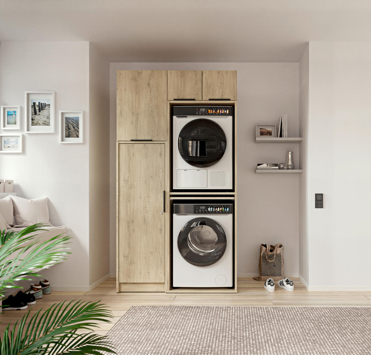 WASCHMASCHINENSCHRANK 70/220/68 cm  in Eichefarben  - Eichefarben/Schwarz, Basics, Holzwerkstoff/Kunststoff (70/220/68cm) - MID.YOU