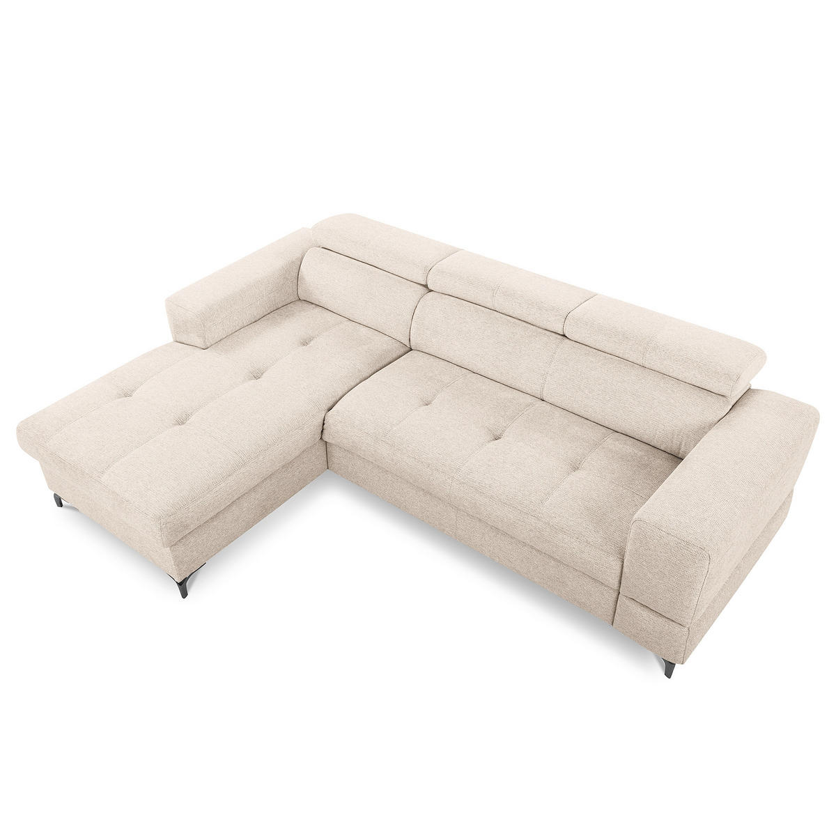 ECKSOFA TORINO Beige Chenille Bettkasten, Kopfteilverstellung  - Beige/Schwarzchrom, Design, Textil/Metall (173/247cm) - Livetastic