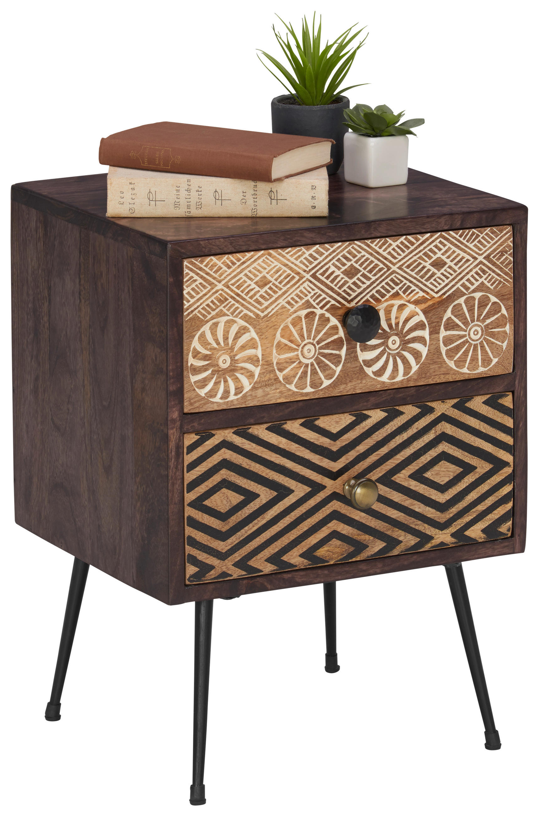 NACHTSCHRANK 40/55/35 cm Mangoholz massiv  - Dunkelbraun/Messingfarben, LIFESTYLE, Holz/Metall (40/55/35cm) - Landscape