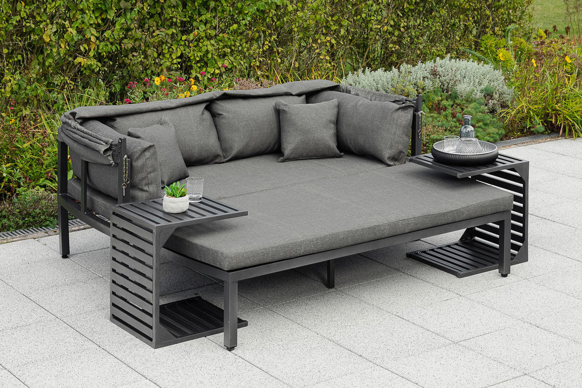 LOUNGEGARNITUR Aluminium  - Graphitfarben/Grau, KONVENTIONELL, Textil/Metall (175/148/80cm) - Gardenson