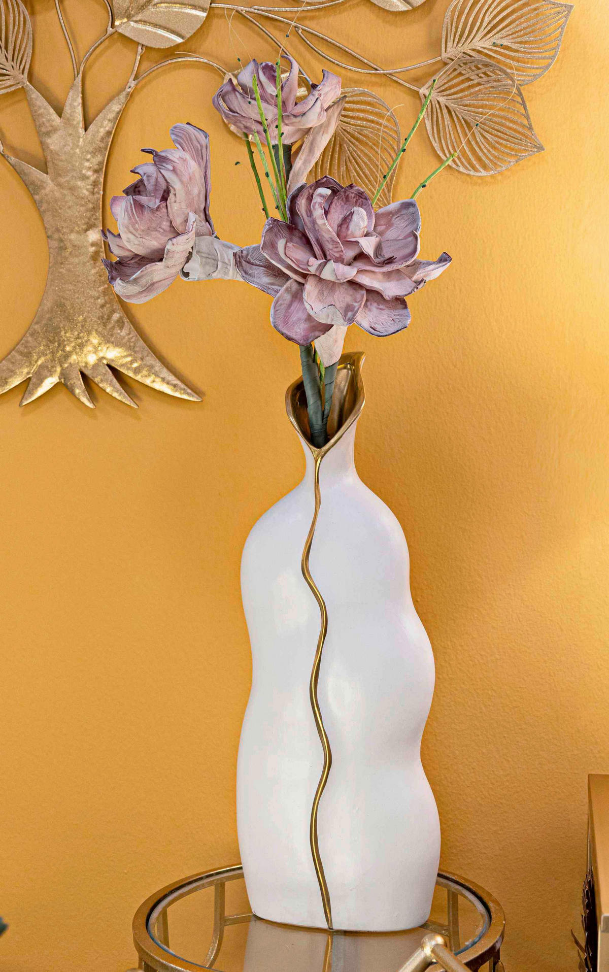 VASE  - Goldfarben/Weiß, Basics, Keramik (19.5/50/10cm)