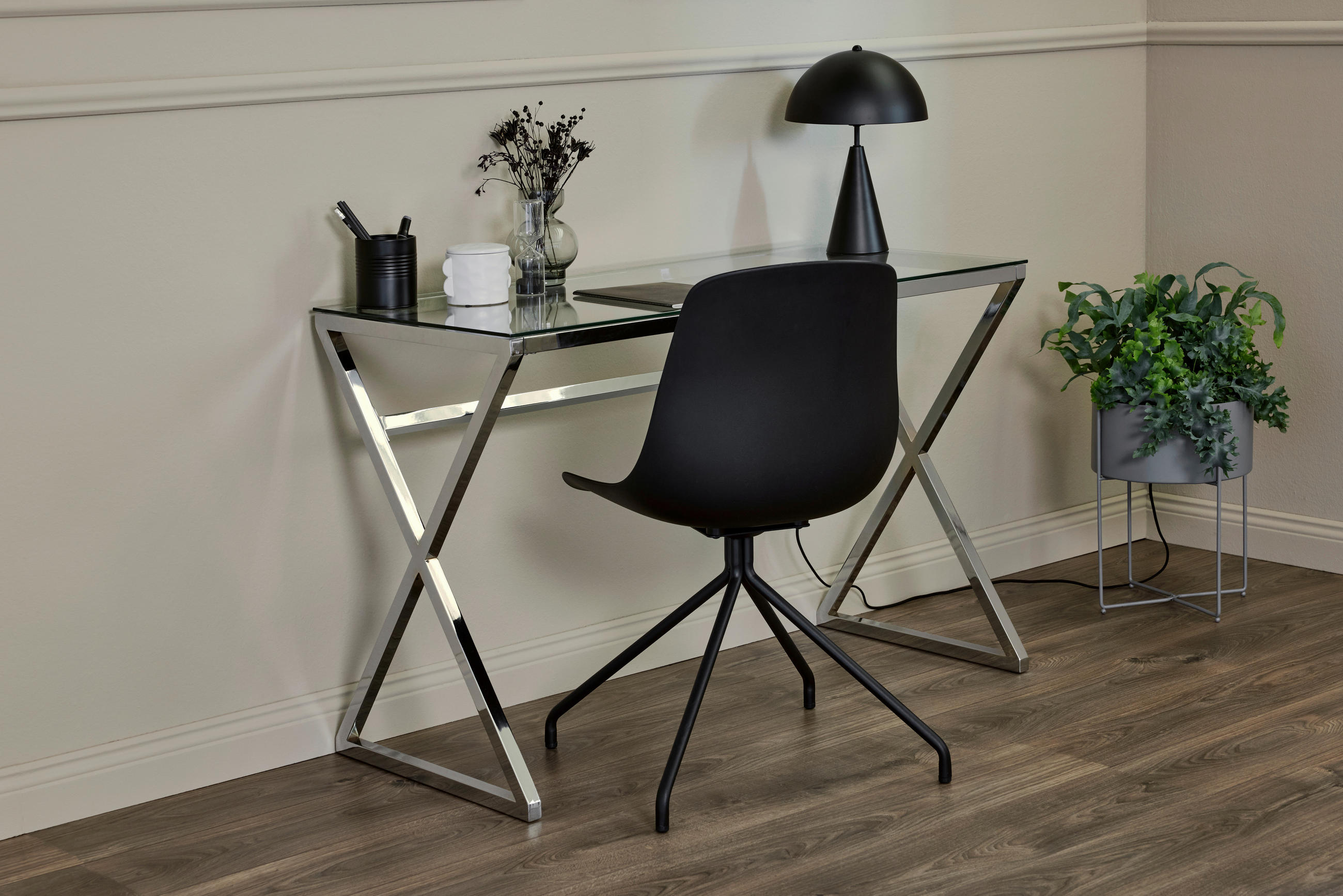 SCHREIBTISCH 110/50/72 cm  in Klar, Chromfarben  - Chromfarben/Klar, MODERN, Glas/Metall (110/50/72cm) - Livetastic