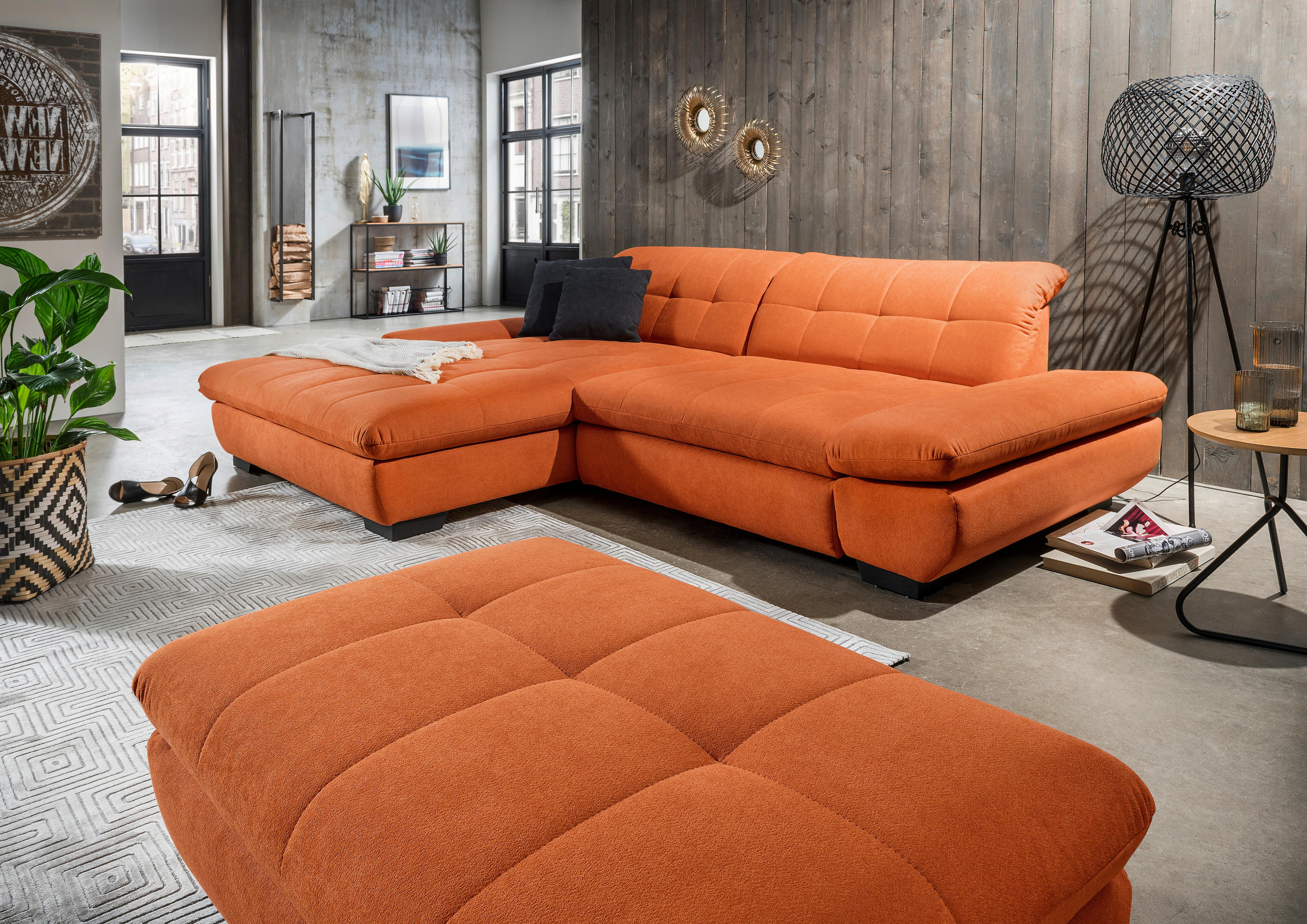 ECKSOFA in Mikrofaser Orange  - Schwarz/Orange, Design, Textil/Metall (198/290cm) - Xora