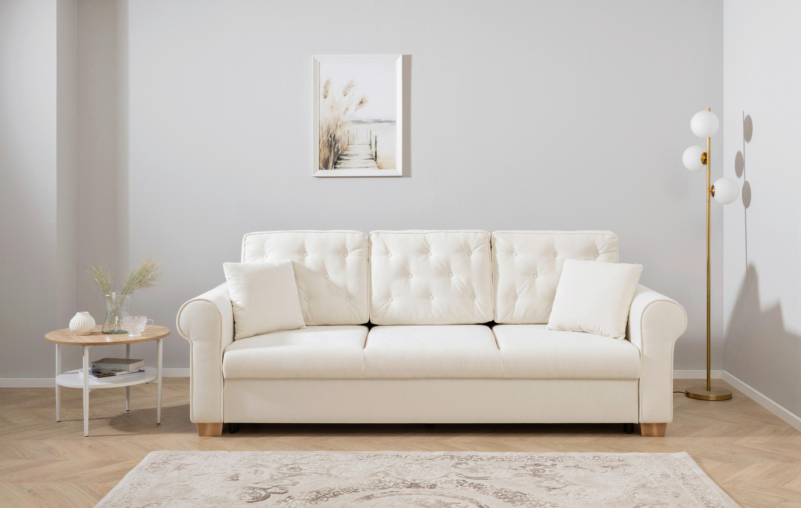 SCHLAFSOFA in Chenille Creme  - Buchefarben/Creme, Design, Holz/Textil (240/94/98cm) - MID.YOU