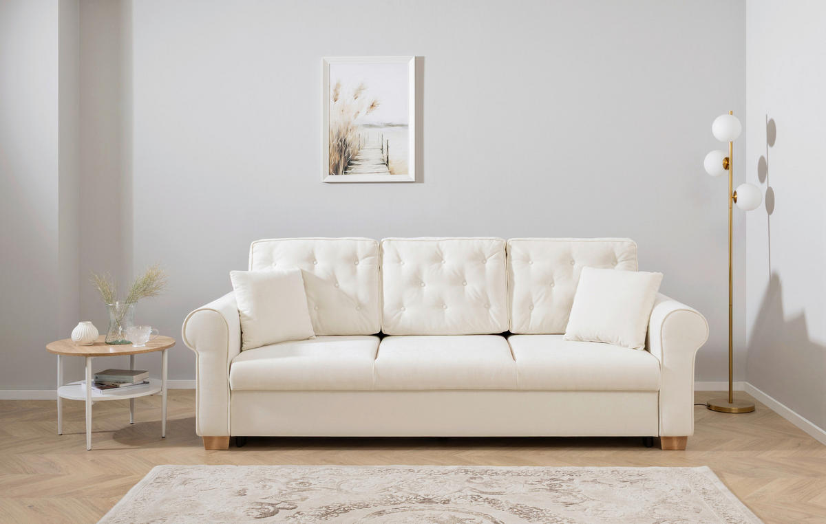 SCHLAFSOFA in Chenille Creme  - Buchefarben/Creme, Design, Holz/Textil (240/94/98cm) - MID.YOU