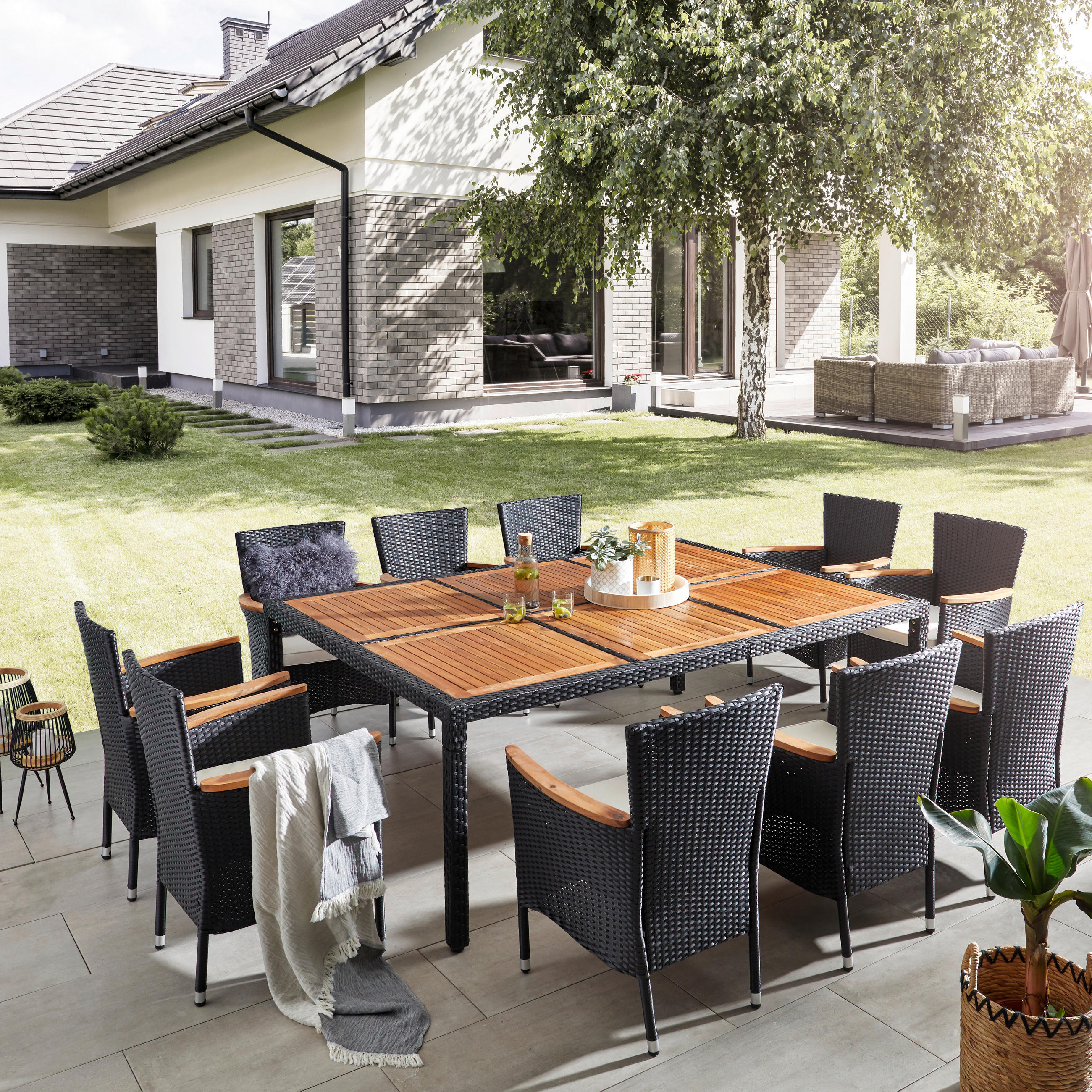 ZAHRADNÍ SESTAVA dřevo, kov, plast, textil - černá/barvy akácie, Konvenční, kov/dřevo - Ambia Garden