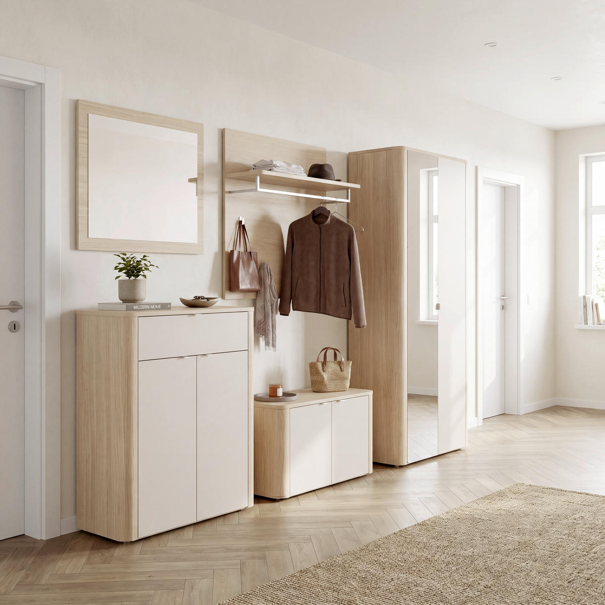 GARDEROBE 5-teilig  in 280/188/35 cm  - Kaschmir/Eichefarben, Design, Holzwerkstoff (280/188/35cm) - Xora