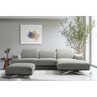 ECKSOFA PORTLAND in Struktur Grau Kopfteilverstellung  295/187 cm  - Chromfarben/Grau, Design, Holz/Textil (295/187cm) - Livetastic
