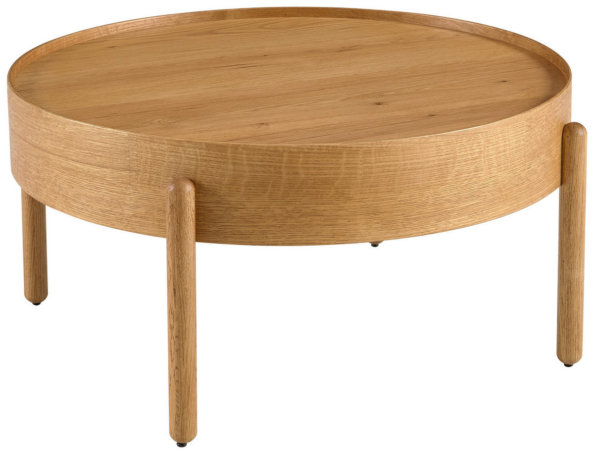 COUCHTISCH Eiche furniert, massiv 77/77/39 cm rund Eichefarben  - Eichefarben, Design, Holz/Holzwerkstoff (77/77/39cm) - Ambia Home