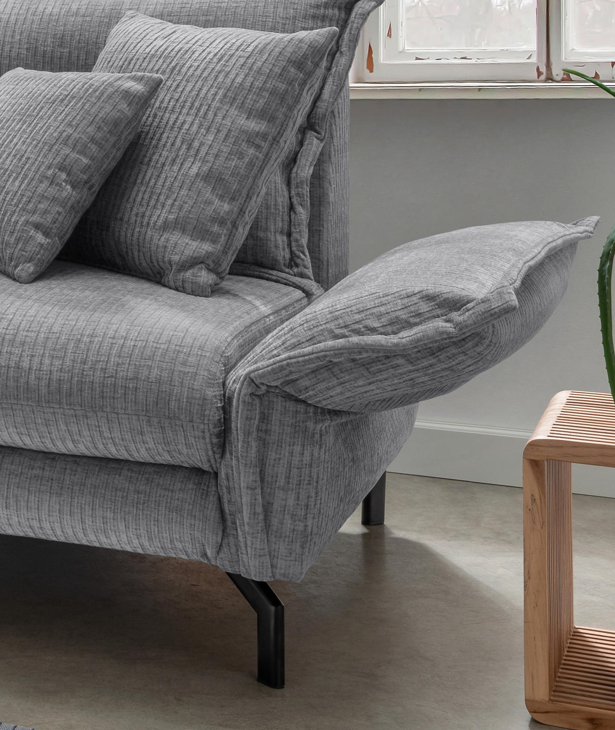 ECKSOFA in Velours Grau  - Schwarz/Grau, Design, Textil/Metall (180/255cm) - Livetastic