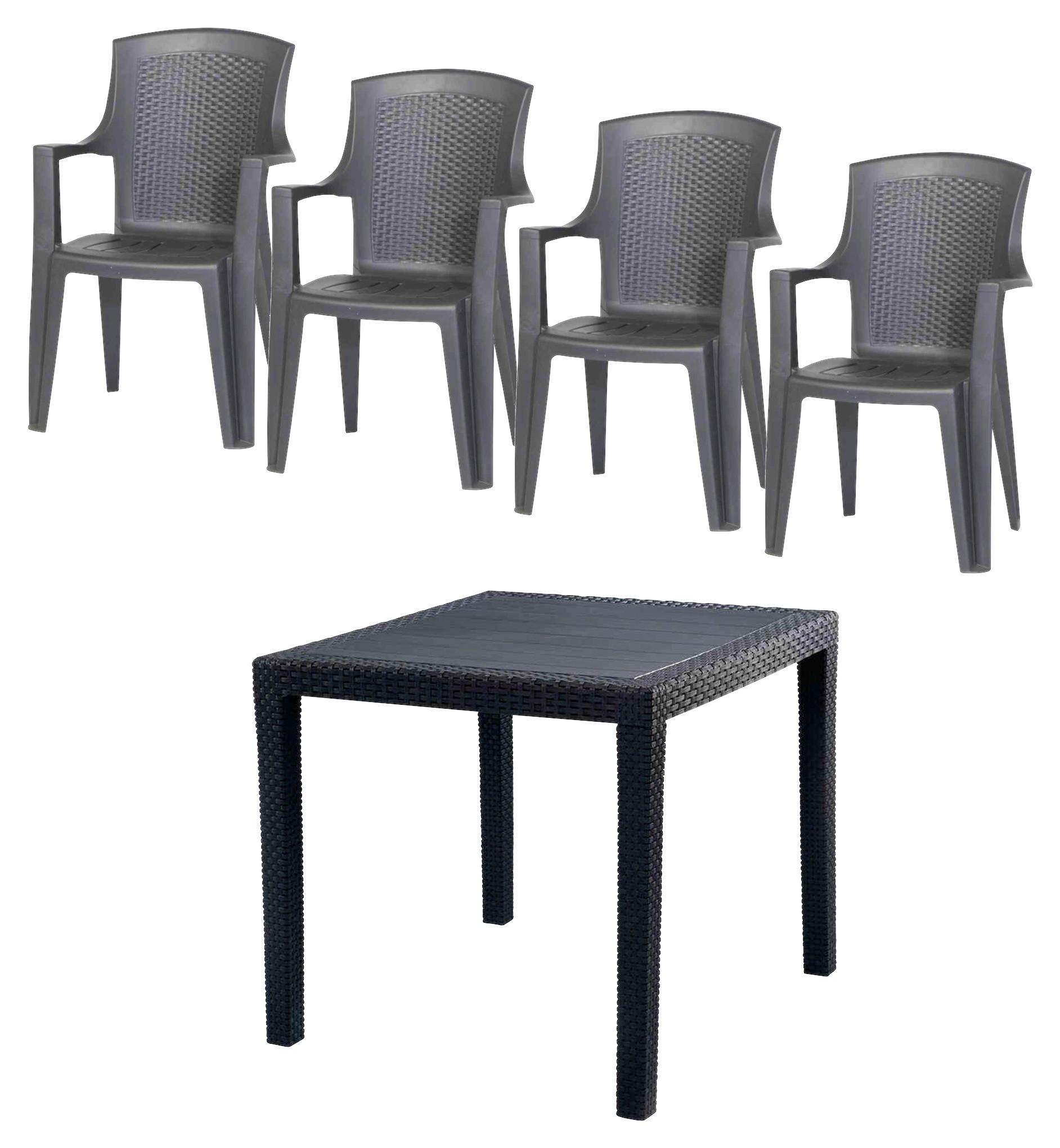 GARTENTISCHGRUPPE  - Anthrazit, KONVENTIONELL, Kunststoff (77/77/72cm) - Gardenson