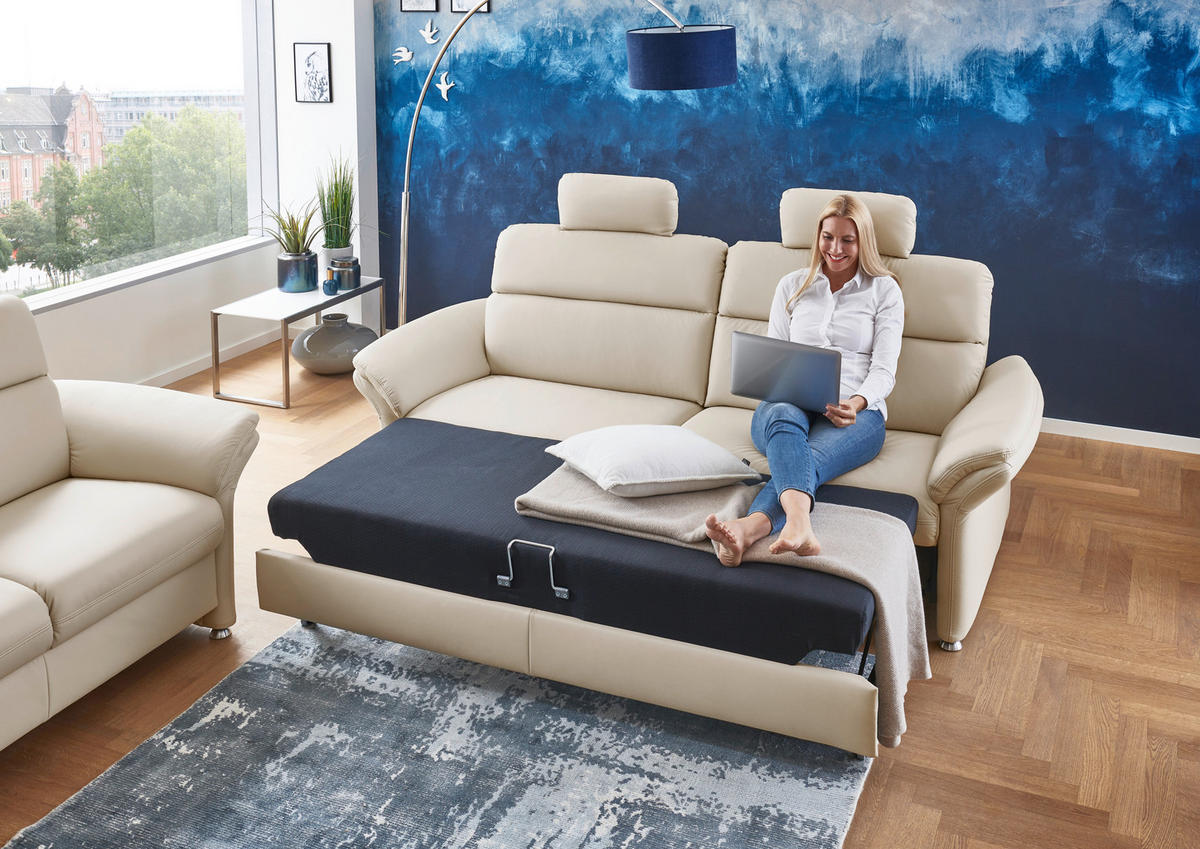 3-SITS SOFFA i äkta läder cremefärgad  - aluminiumfärg/cremefärgad, Klassisk, metall/läder (228/96/92cm) - Beldomo Premium