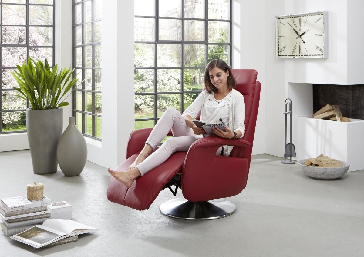RELAXSESSEL in Leder Rot  - Edelstahlfarben/Rot, Design, Leder/Metall (84/88/110cm) - Beldomo Premium