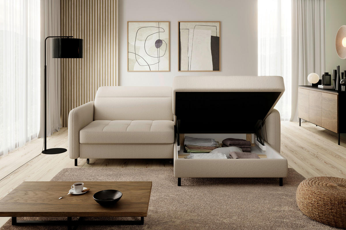 ECKSOFA in Velours Creme  228/165 cm  - Creme/Schwarz, Design, Textil/Metall (228/165cm) - MID.YOU