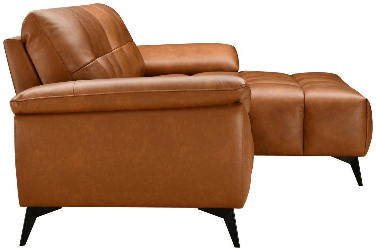 ECKSOFA in Lederlook Echtleder Cognac   - Cognac/Schwarz, Design, Leder/Textil (266/86/120cm) - MID.YOU
