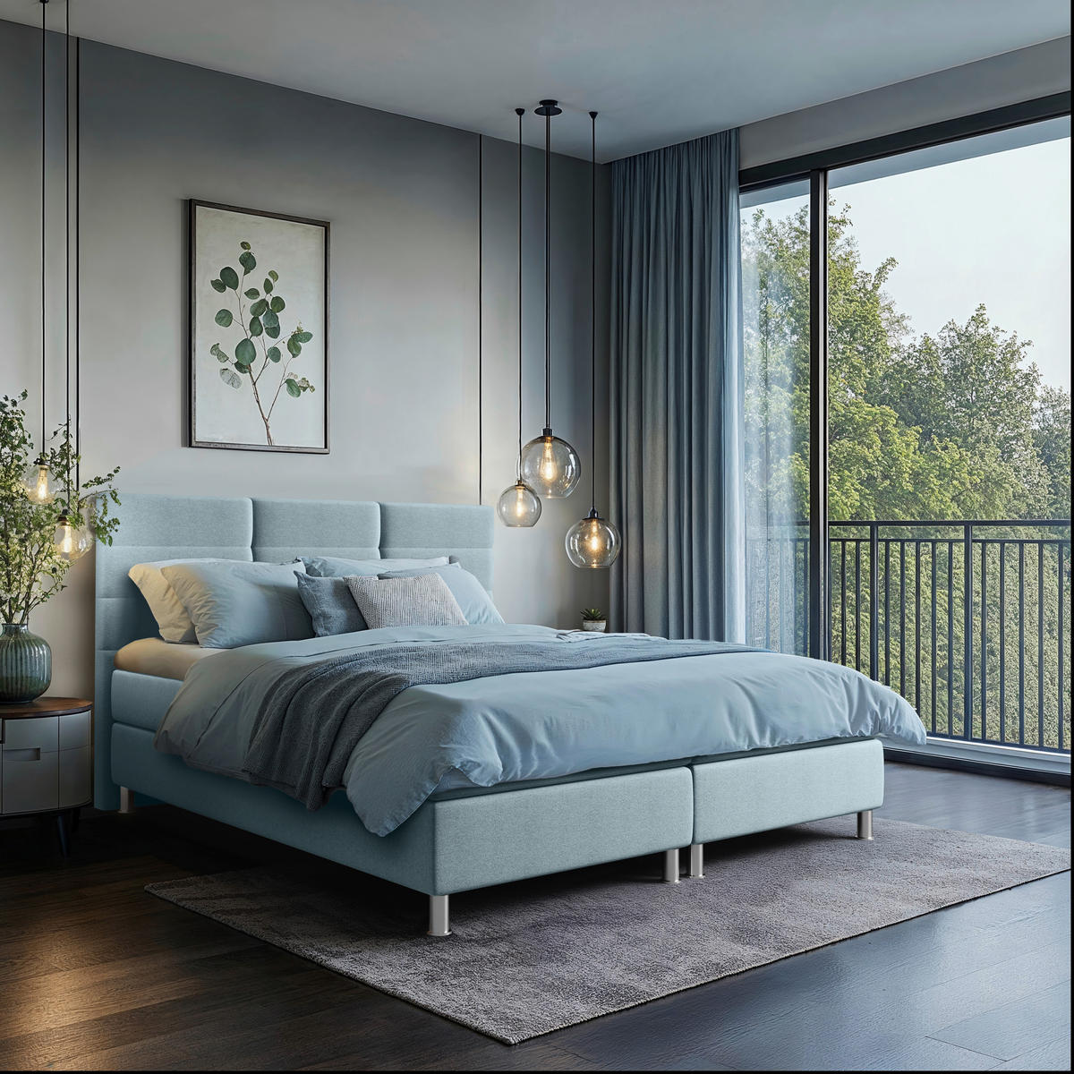 BOXBETT 180/200 cm  in Türkis  - Türkis/Chromfarben, KONVENTIONELL, Textil/Metall (180/200cm) - Carryhome