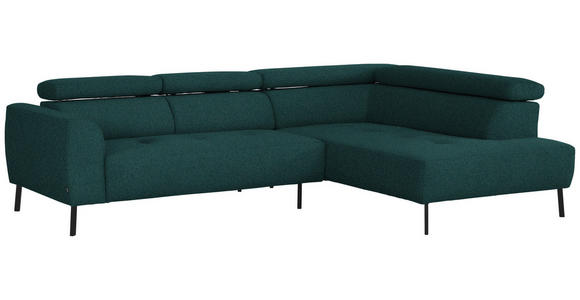 ECKSOFA in Struktur Petrol  280/205 cm  - Petrol/Schwarz, Design, Textil/Metall (280/205cm) - Xora