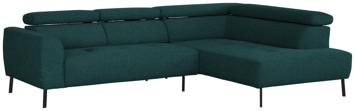 ECKSOFA in Struktur Petrol  280/205 cm  - Petrol/Schwarz, Design, Textil/Metall (280/205cm) - Xora