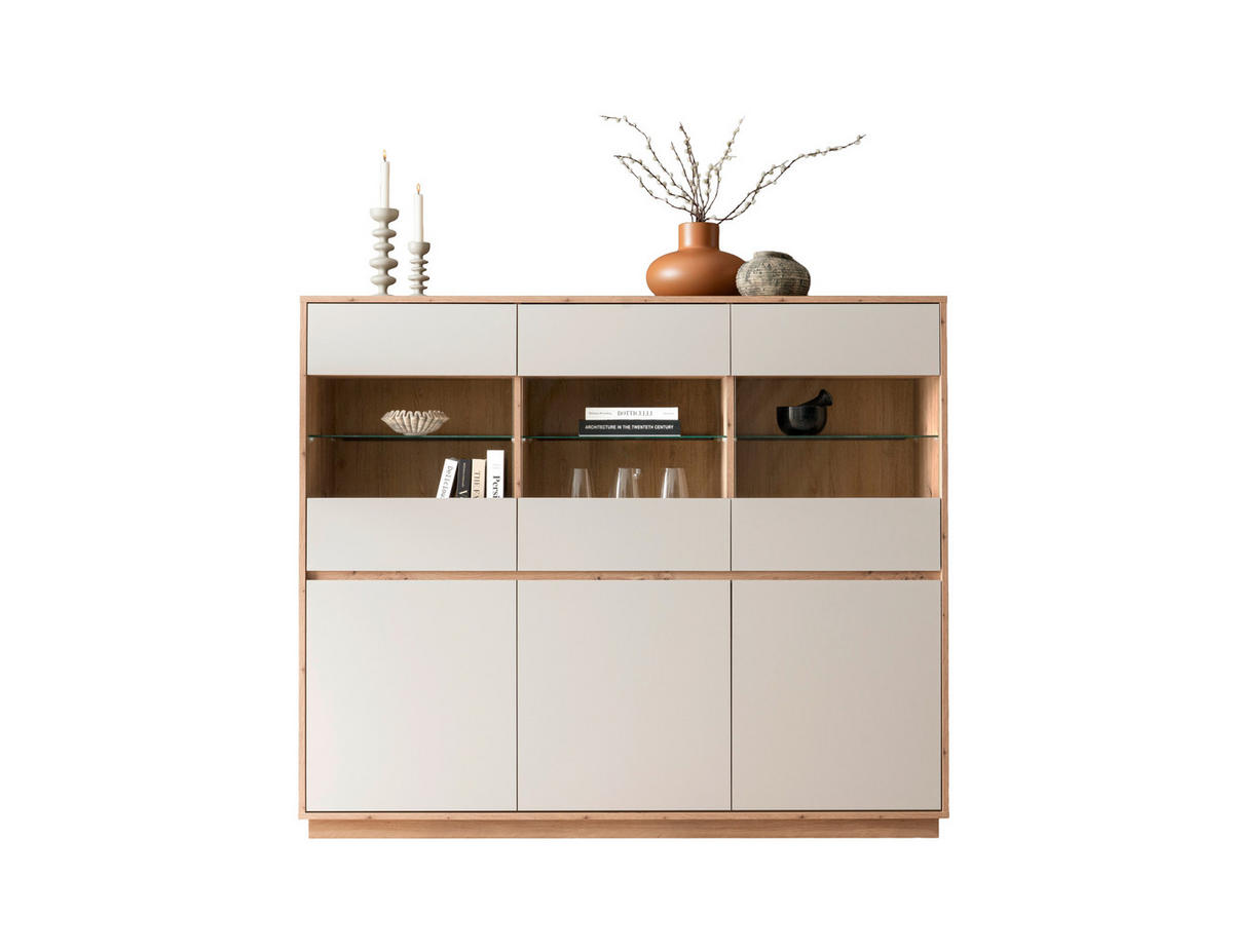 HIGHBOARD , 164/138/40 cm,  - Kaschmir/Eiche Artisan, Design, Glas/Holzwerkstoff (164/138/40cm) - MID.YOU