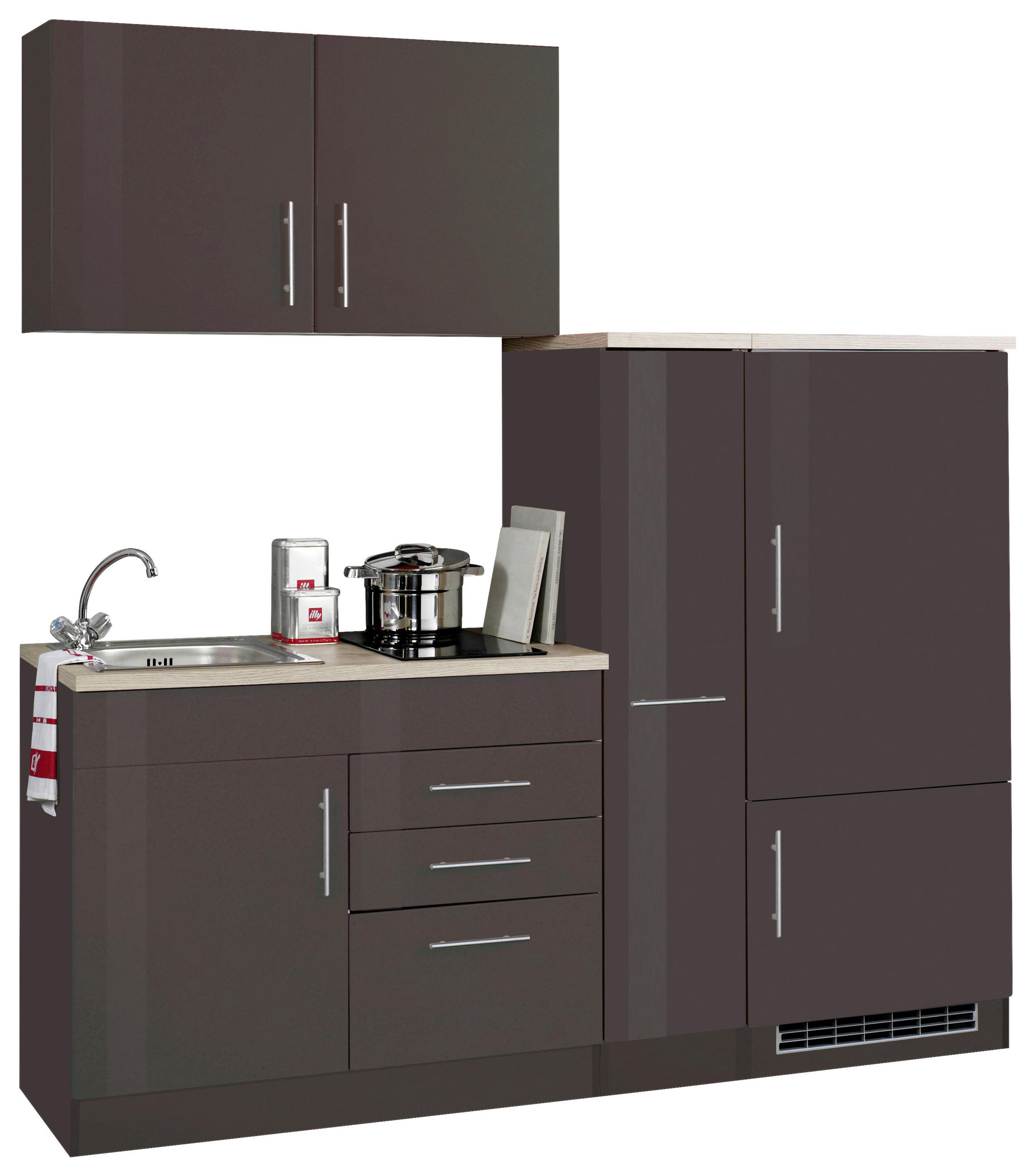 KÜCHENBLOCK 190 cm   in Graphitfarben, Grau Hochglanz  - Chromfarben/Grau Hochglanz, MODERN, Holzwerkstoff/Metall (190cm) - Held