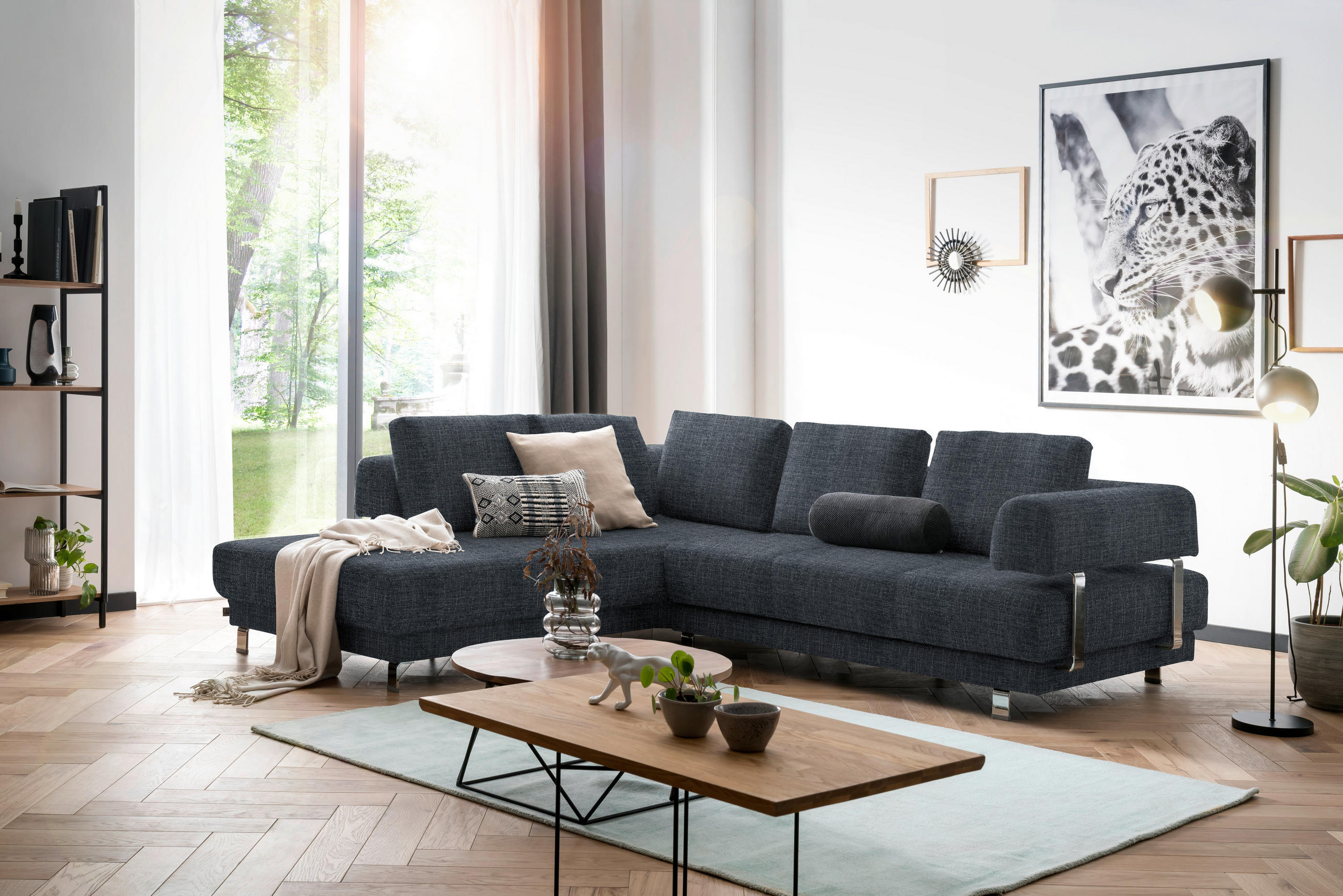 ECKSOFA in Chenille Dunkelblau  - Dunkelblau, Design, Textil/Metall (235/277cm)