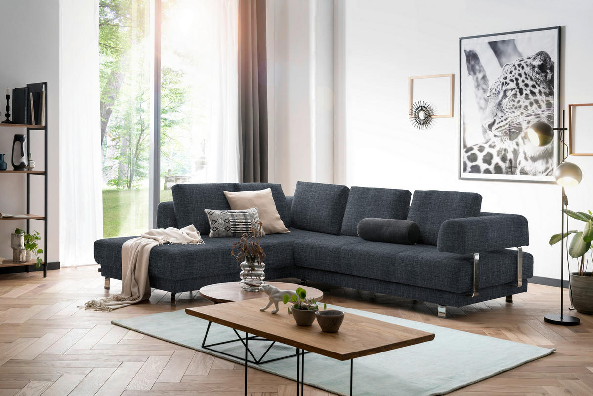 ECKSOFA in Chenille Dunkelblau  - Dunkelblau, Design, Textil/Metall (235/277cm)